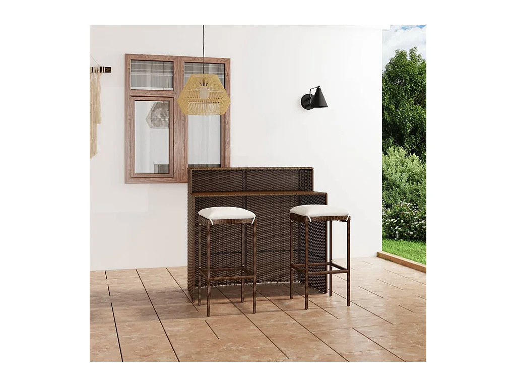 Ensemble de bar de jardin avec coussins 3 pcs Marron