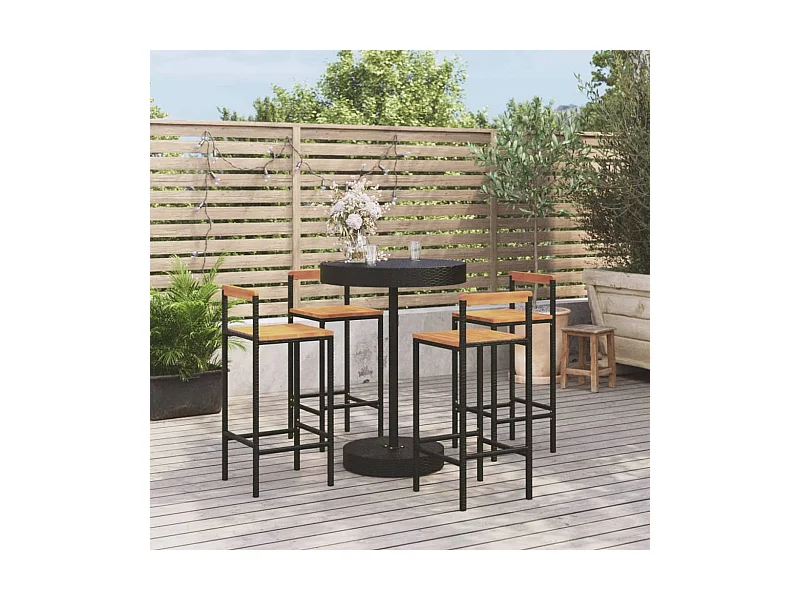5-tlg. Gartenbar-Set Schwarz Poly Rattan & Massivholz Akazie