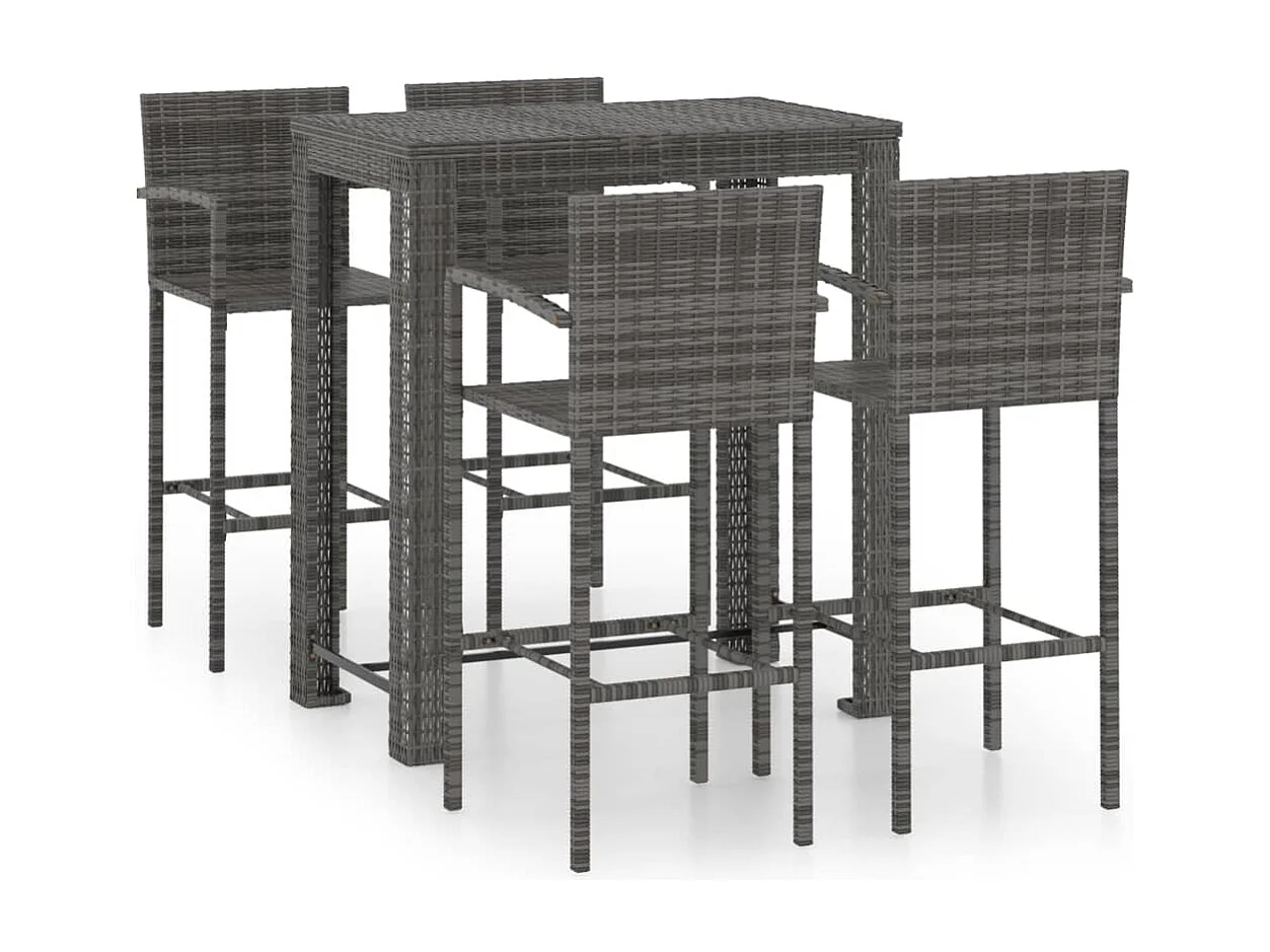 Set muebles bar jardín 5 pzas ratán sintético reposabrazos gris
