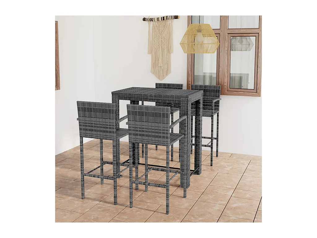 Ensemble de bar d'extérieur 5 pcs accoudoir Résine tressée Gris