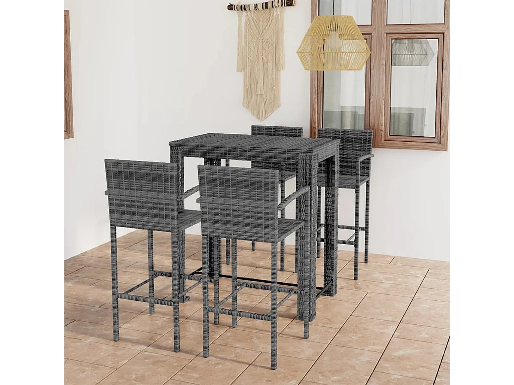 5-tlg. Garten-Bar-Set mit Armlehnen Poly Rattan Grau