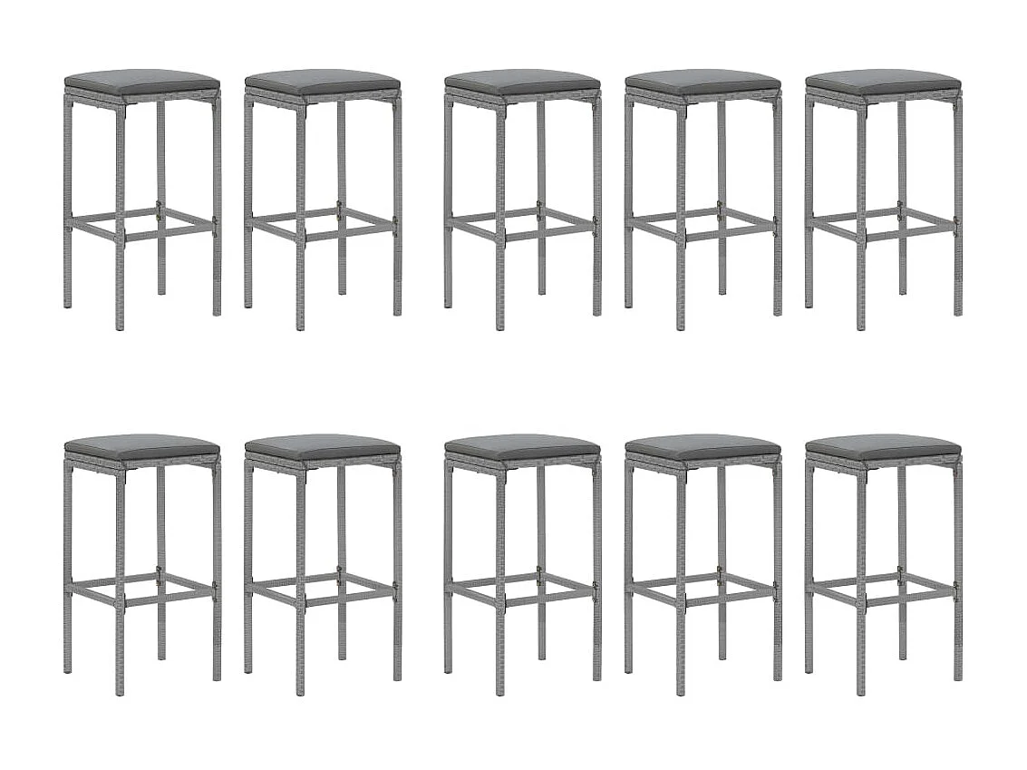 11-tlg. Gartenbar-Set mit Kissen Grau Poly Rattan