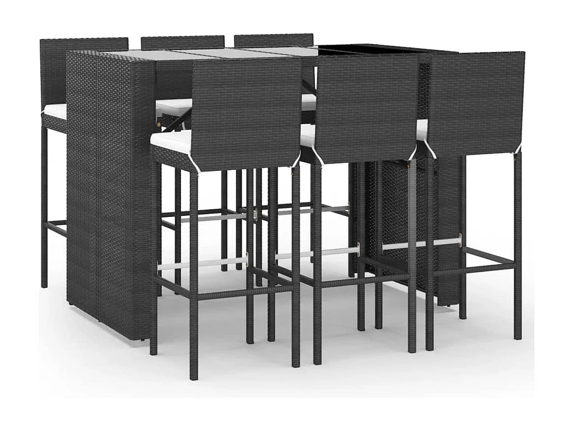 7-delige Tuinbarset met kussens poly rattan zwart