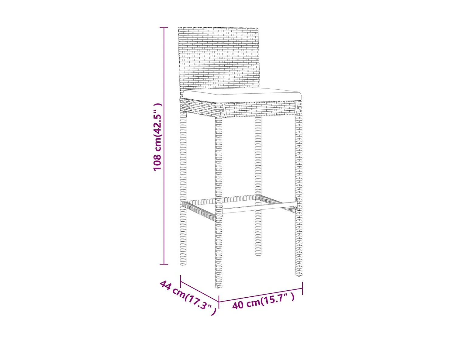 7-tlg. Gartenbar-Set mit Kissen Schwarz Poly Rattan