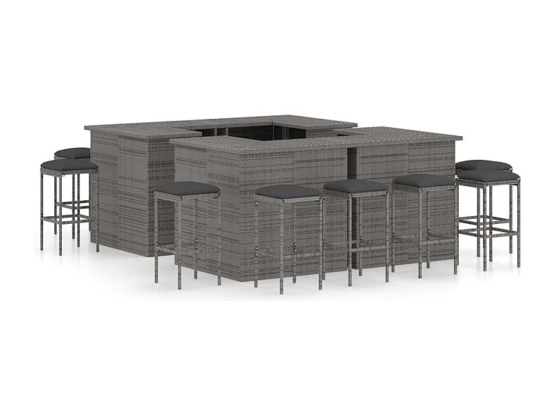 16-tlg. Gartenbar-Set mit Kissen Poly Rattan Grau