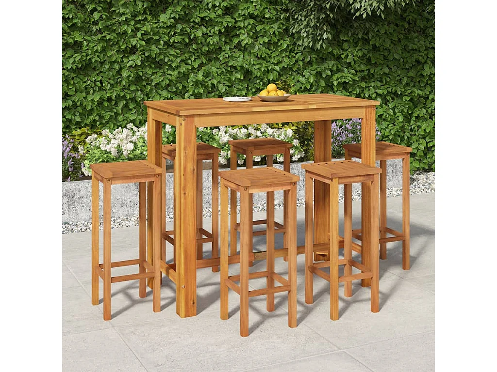 Ensemble de bar de jardin 7 pcs bois d'acacia solide