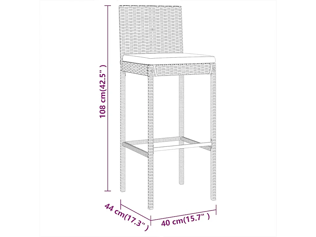 Set Bar da Giardino 7 pz con Cuscini in Polyrattan Grigio