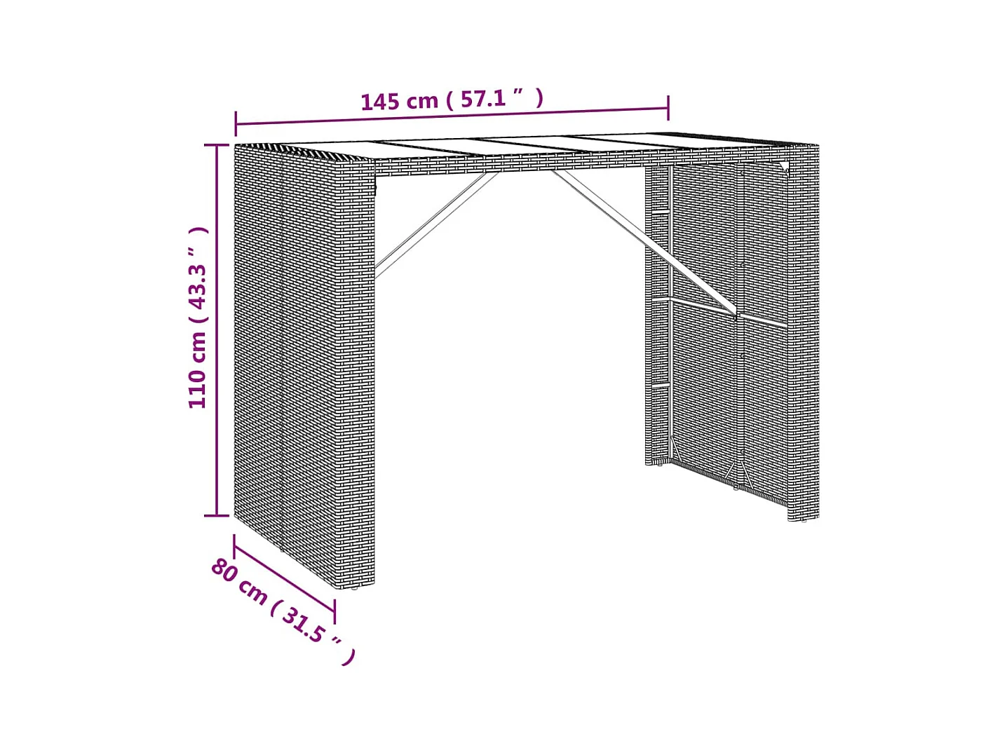 Set Bar Giardino 7 pz Nero Polyrattan e Legno Massello Acacia