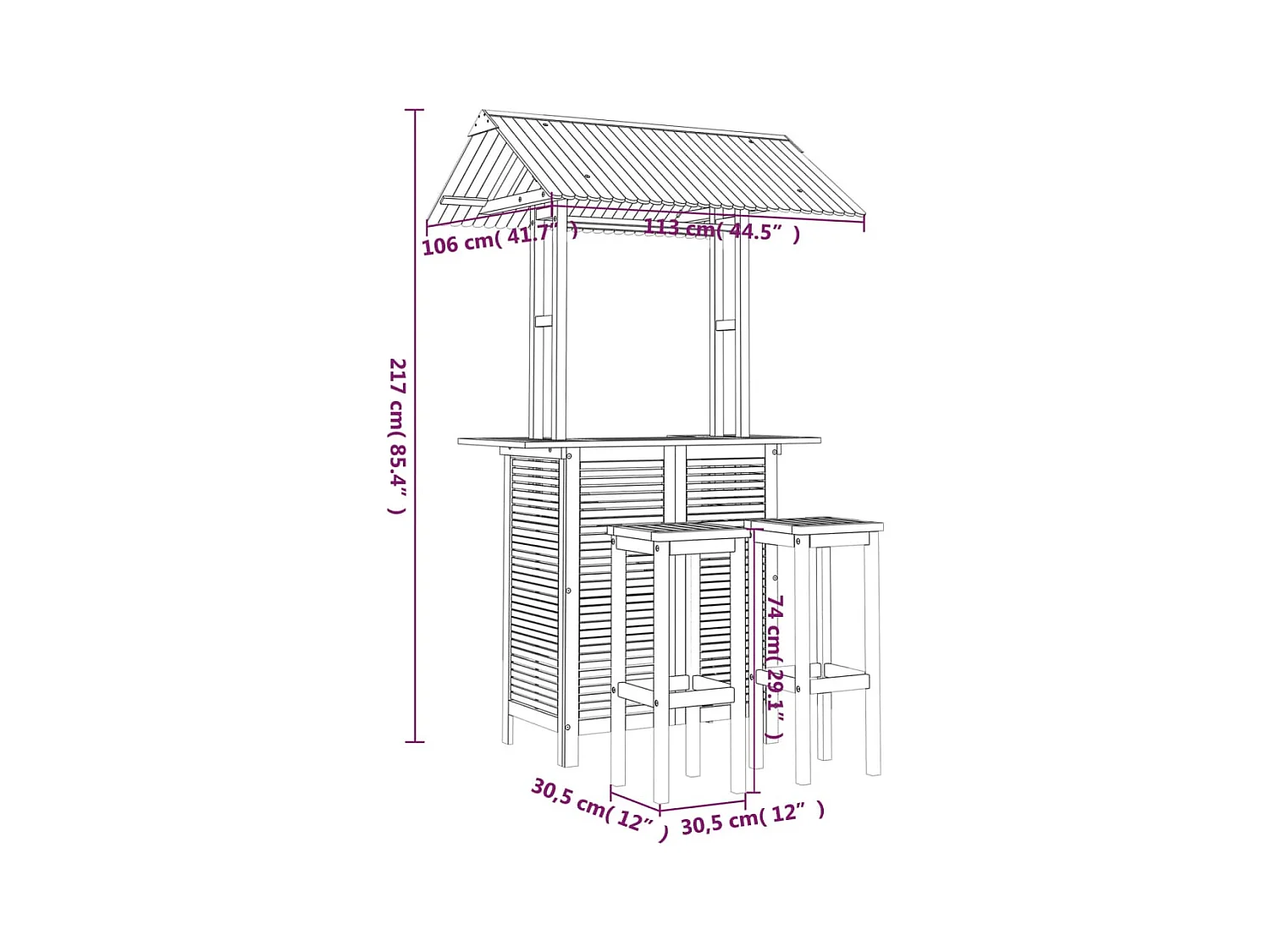 Set da Bar per Giardino 3 pz in Legno Massello di Acacia
