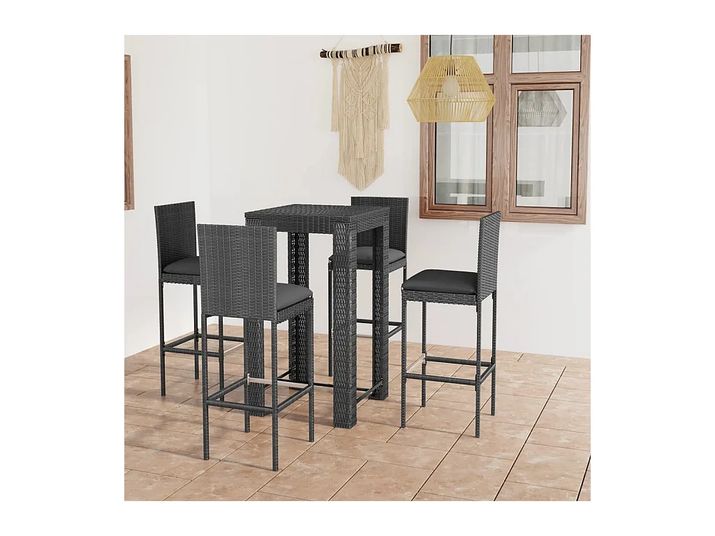 Ensemble de bar d'extérieur 5 pcs coussins Résine tressée Gris