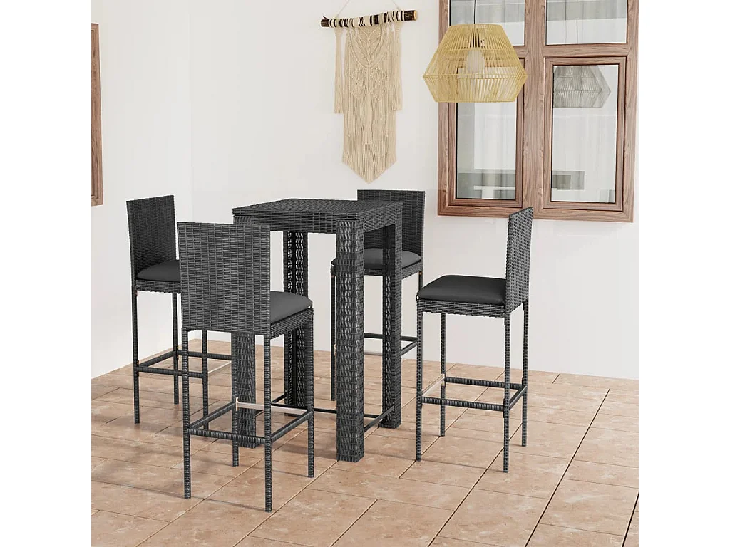 5-delige Tuinbarset met kussens poly rattan grijs