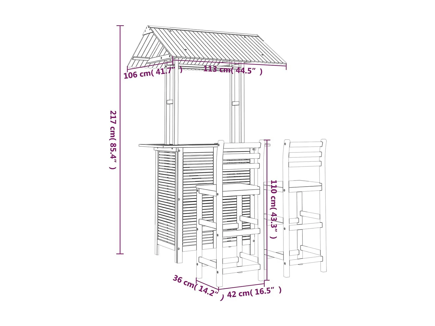 Set da Bar per Giardino 3 pz in Legno Massello di Acacia