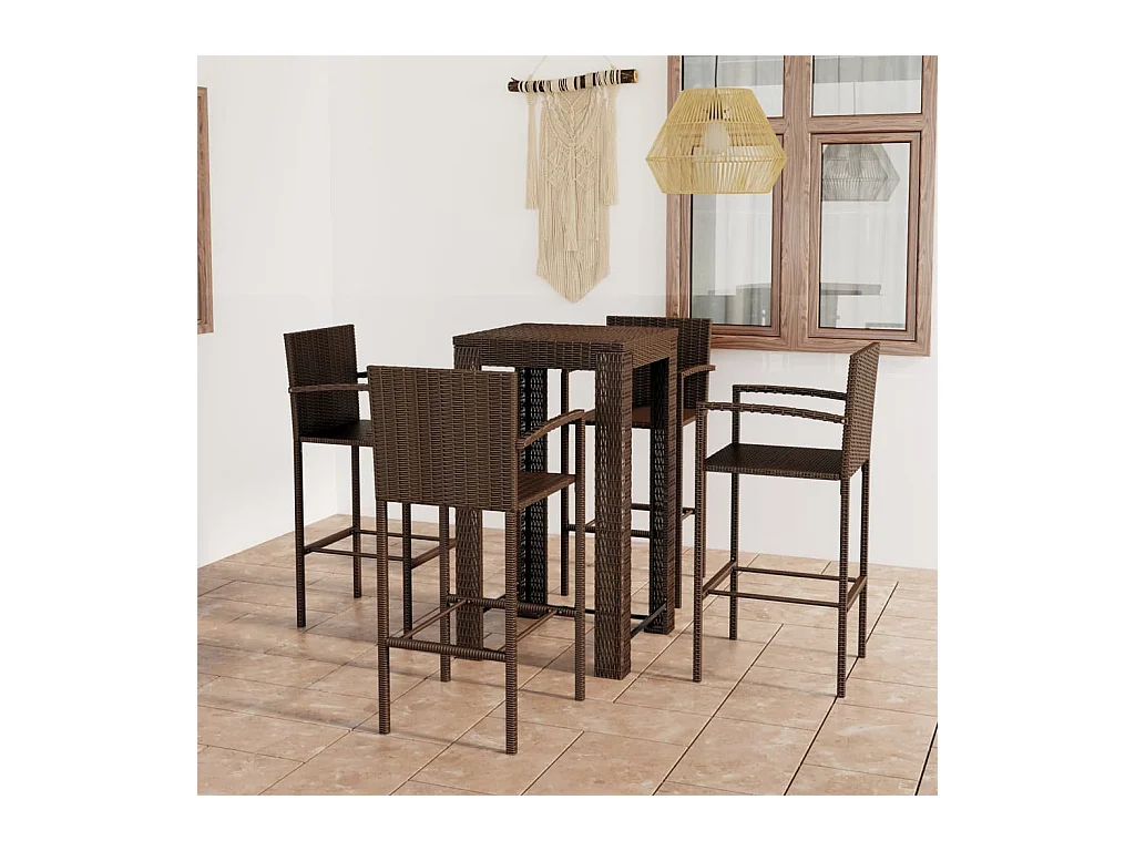 Ensemble de bar d'extérieur 5 pcs accoudoir Poly rotin Marron
