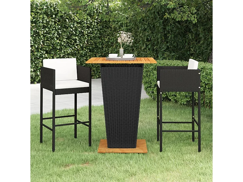 3-delige Tuinbarset met kussens poly rattan zwart