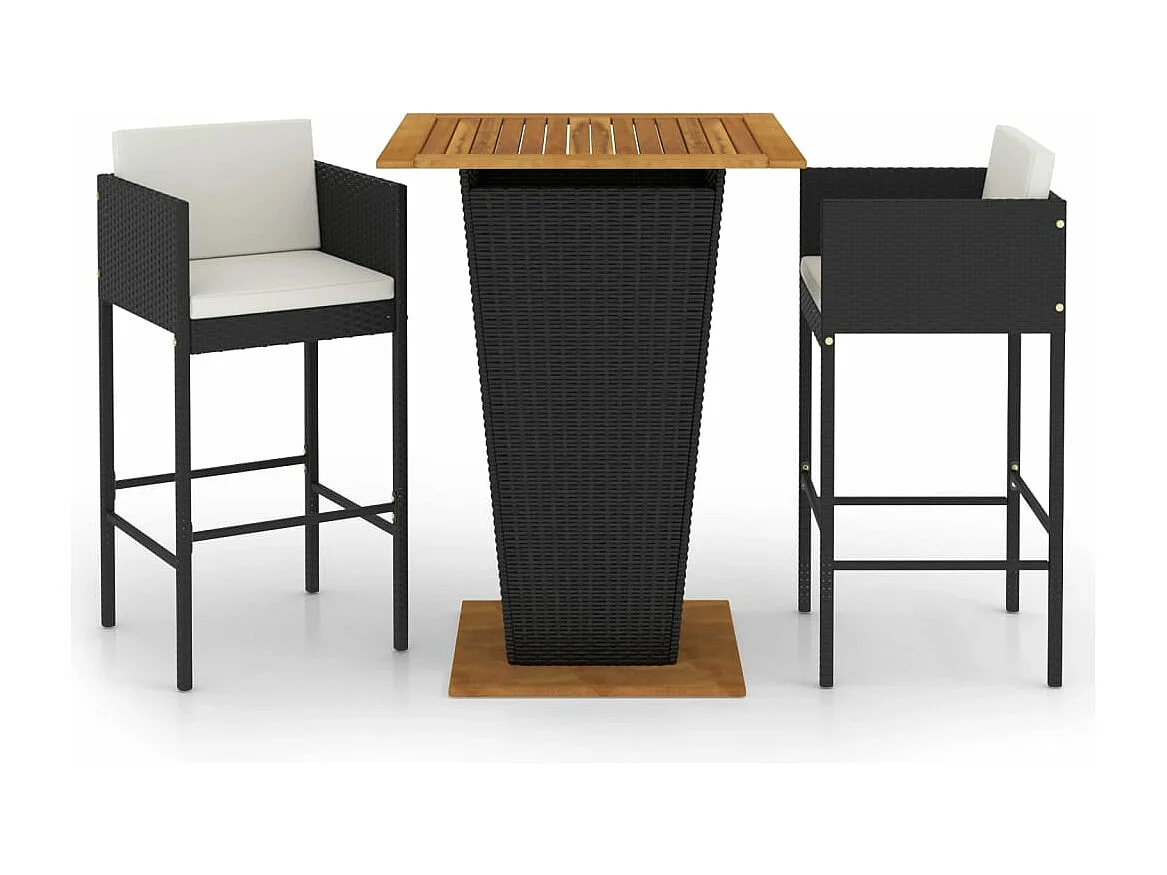 3-delige Tuinbarset met kussens poly rattan zwart