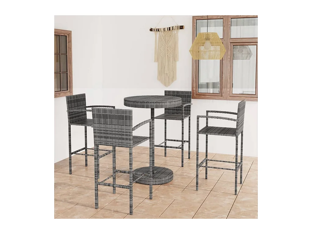 Ensemble de bar de jardin 5 pcs Résine tressée Gris