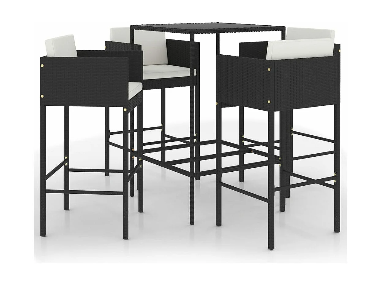 Set Bar da Giardino 5 pz con Cuscini in Polyrattan Nero