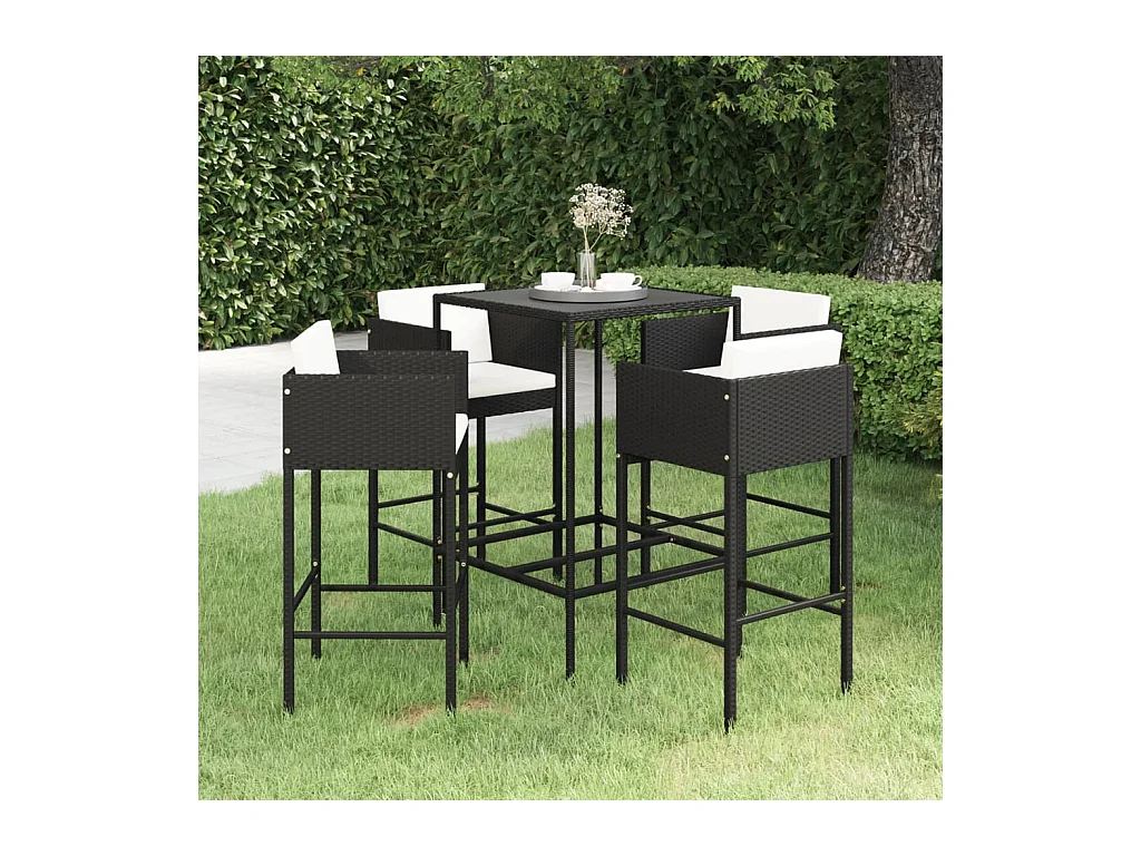 Set Bar da Giardino 5 pz con Cuscini in Polyrattan Nero