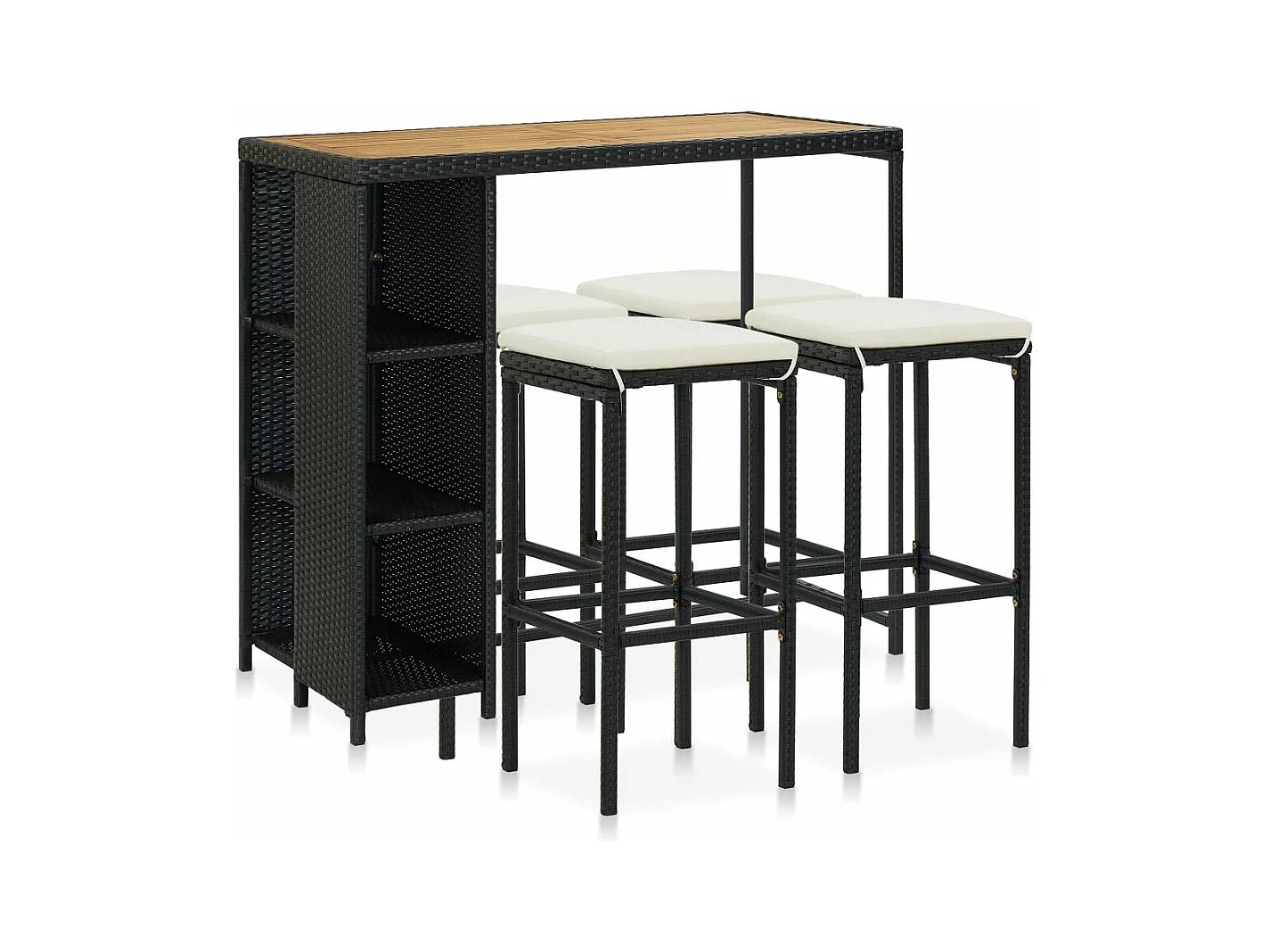 Ensemble de bar de jardin 5 pcs et coussins Résine tressée Noir