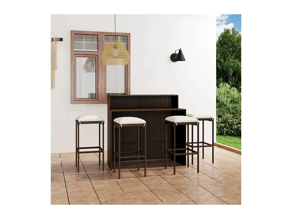 Ensemble de bar de jardin avec coussins 5 pcs Marron