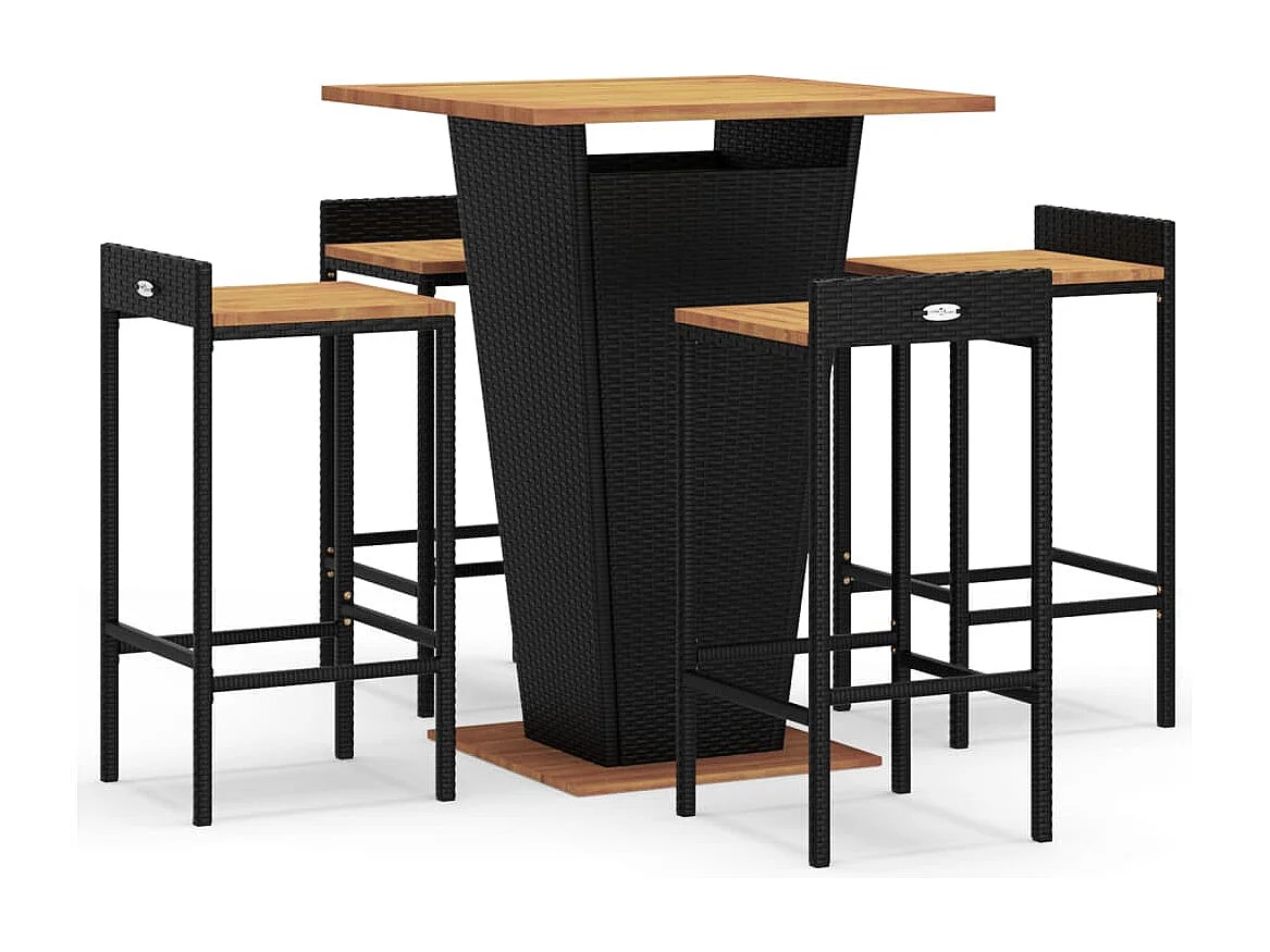 5-delige Tuinbarset poly rattan en massief acaciahout zwart