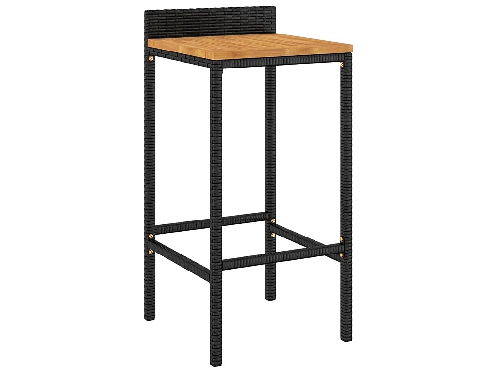 Set Bar Giardino 5 pz Nero Polyrattan e Legno Massello Acacia