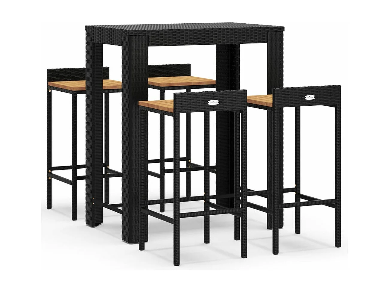 Mesa bar y taburetes jardín 5 pzas madera acacia ratán PE negro
