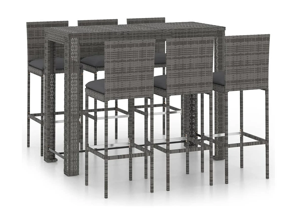 7 pcs conjunto de bar exterior c/ almofadões antracite vime PE