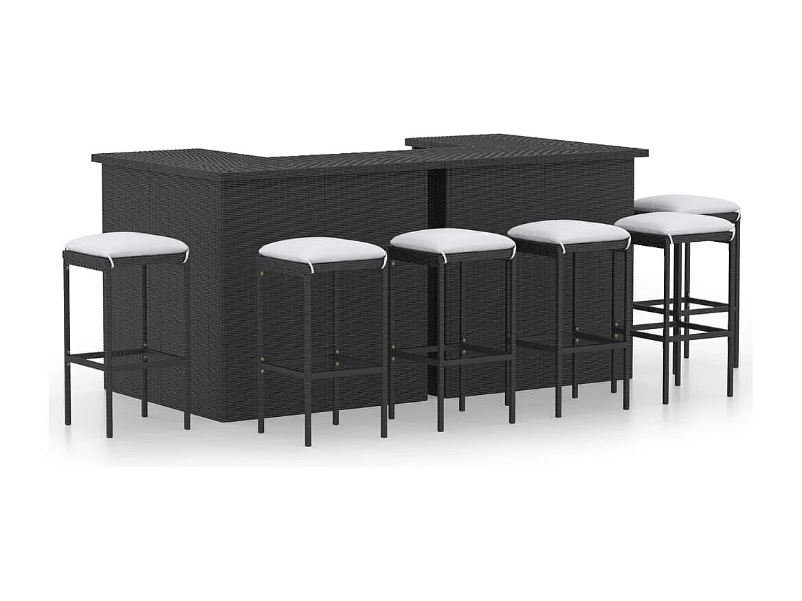 Ensemble de bar de jardin 8 pcs et coussins Résine tressée Noir