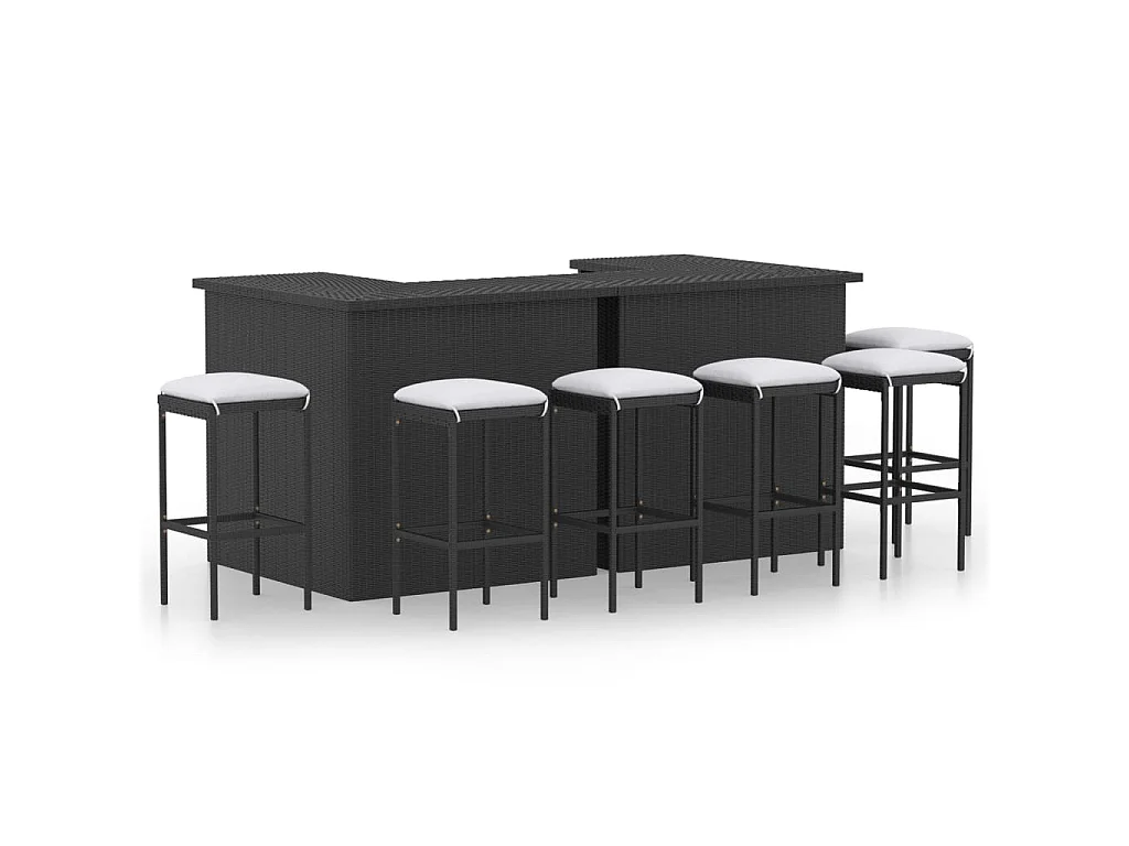 Set Bar da Giardino 8 pz con Cuscini in Polyrattan Nero
