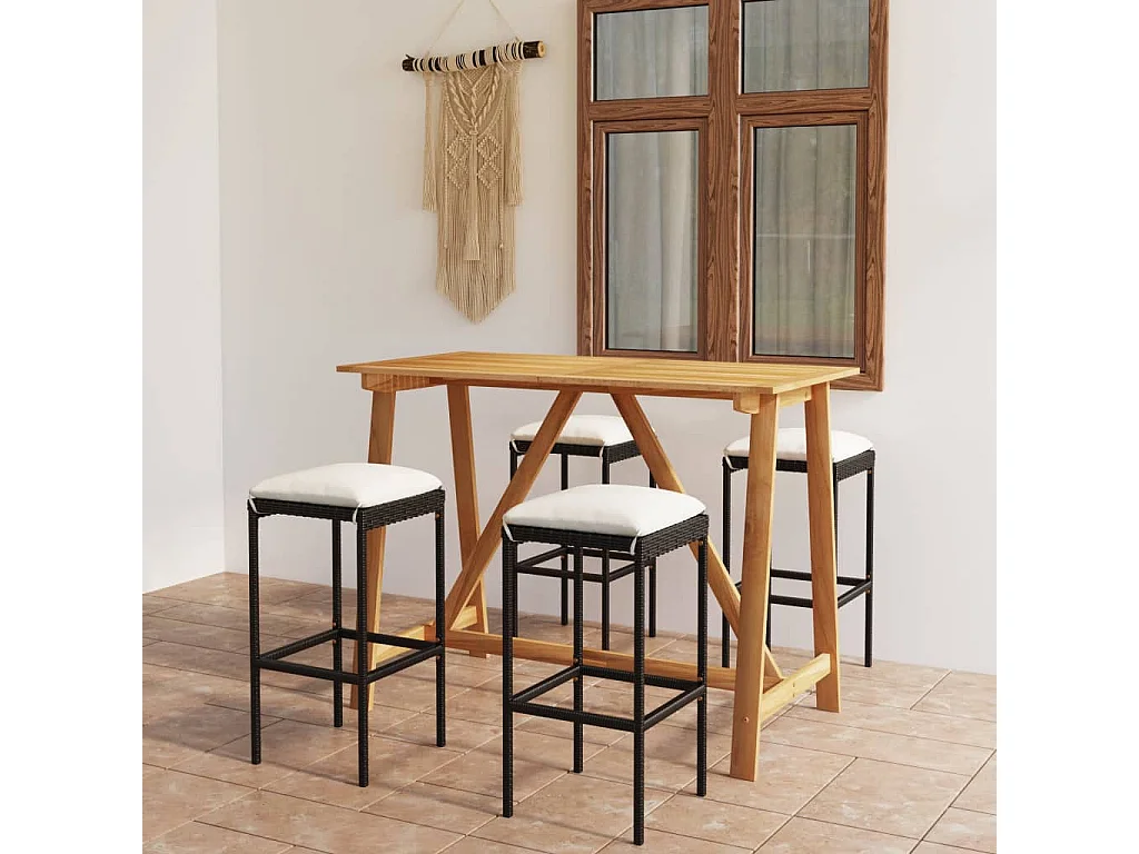 Ensemble de bar de jardin avec coussins 5 pcs Noir
