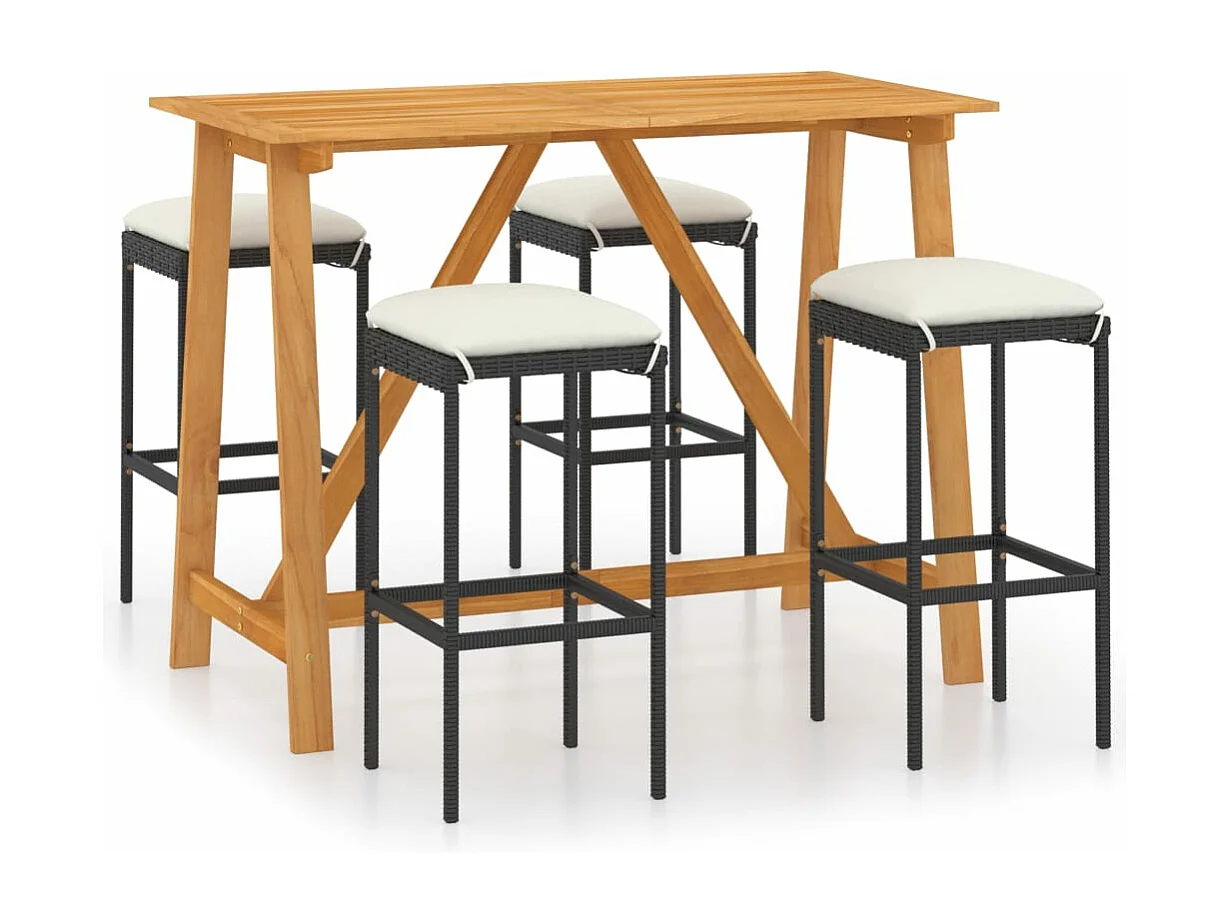 Ensemble de bar de jardin avec coussins 5 pcs Noir