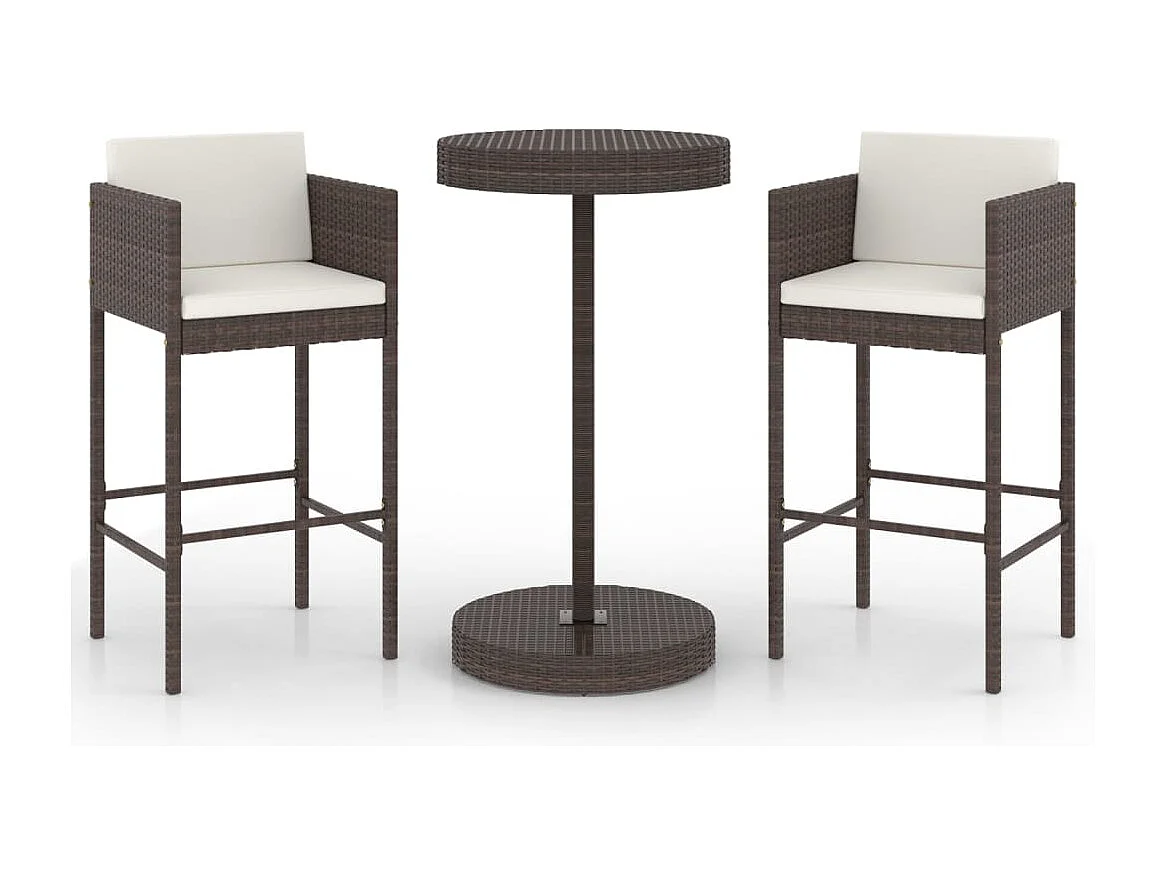 Meubles de bar de jardin 3pcs et coussins Résine tressée Marron