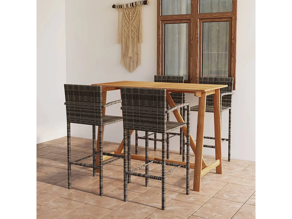 5 pcs conjunto de bar para jardim cinzento