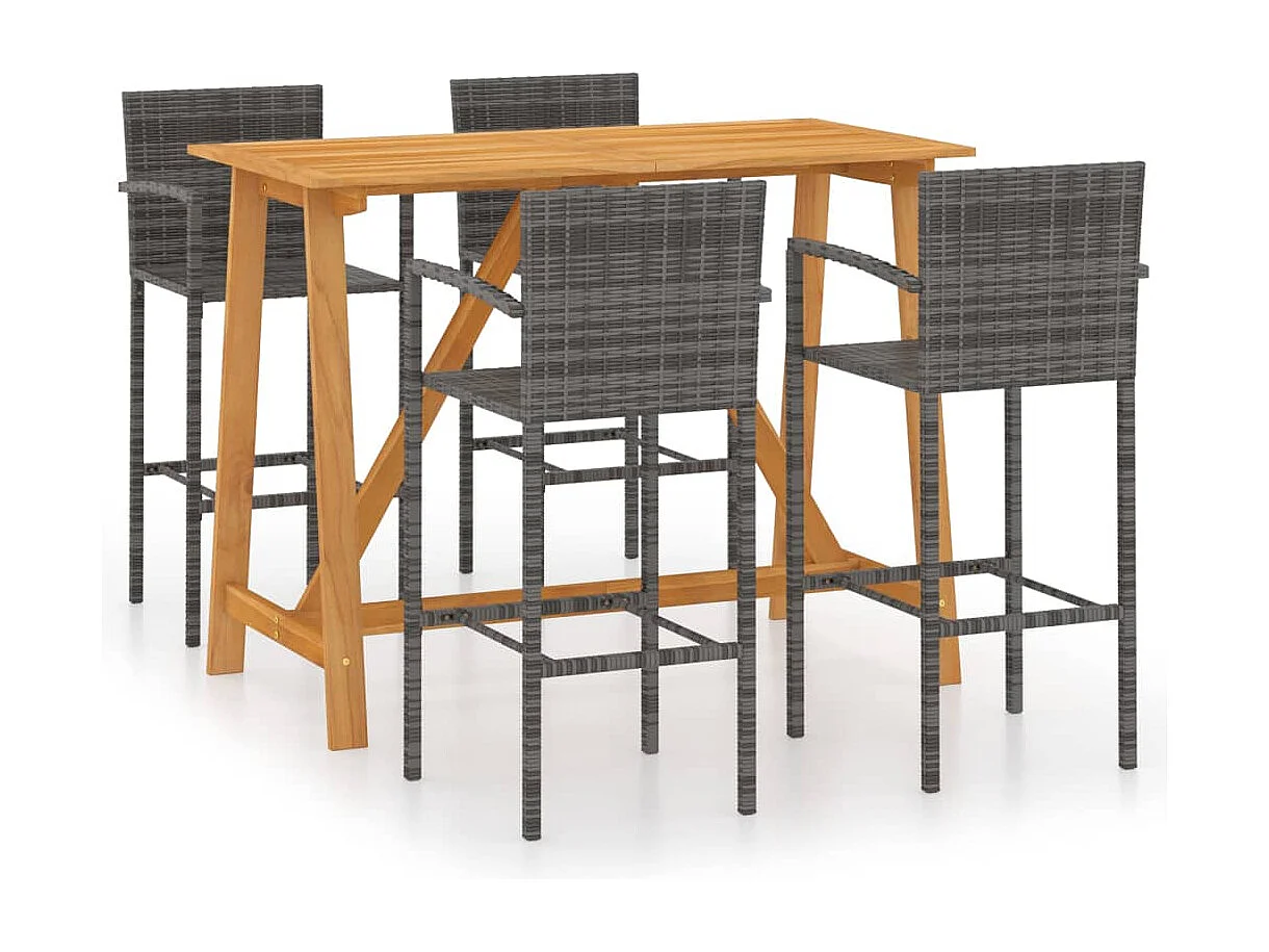 5 pcs conjunto de bar para jardim cinzento