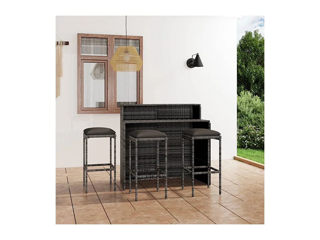 Ensemble de bar de jardin avec coussins 4 pcs Gris