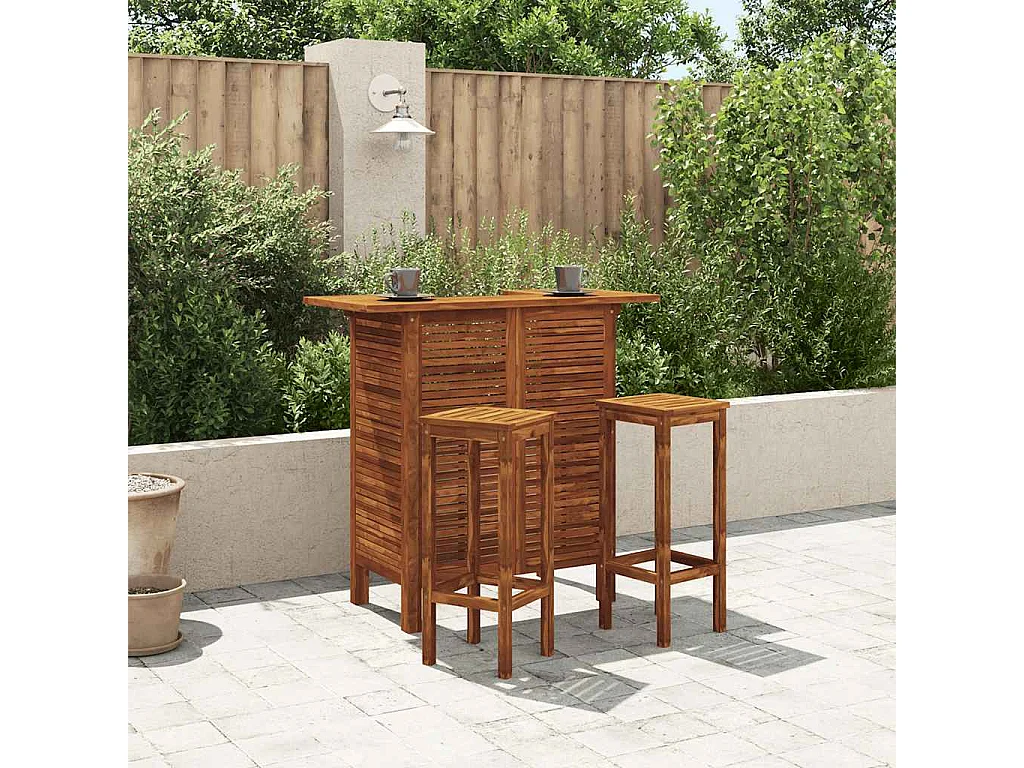 Set Tavolo e Sedia da Bar 3 pz in Legno Massello di Acacia