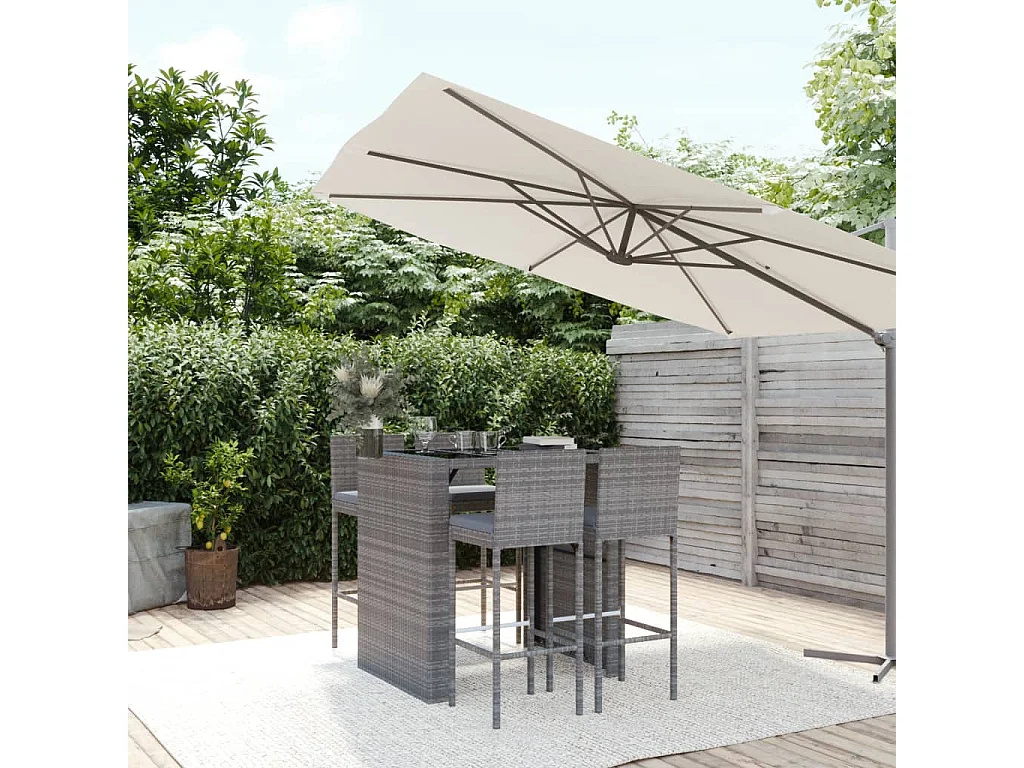 Set Bar da Giardino 5 pz con Cuscini in Polyrattan Grigio