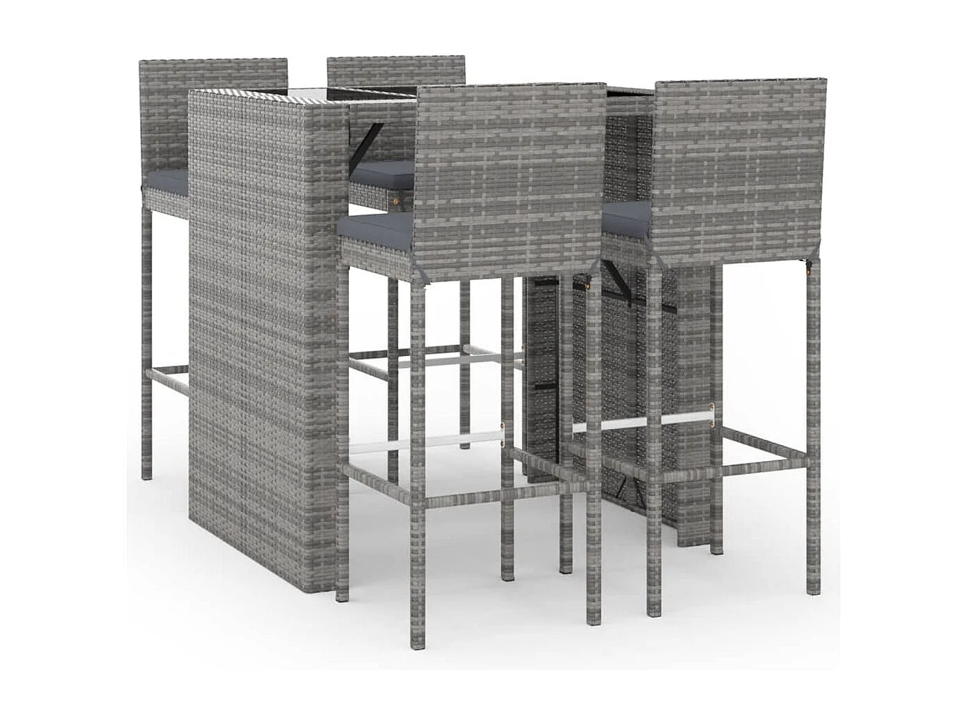 Set Bar da Giardino 5 pz con Cuscini in Polyrattan Grigio