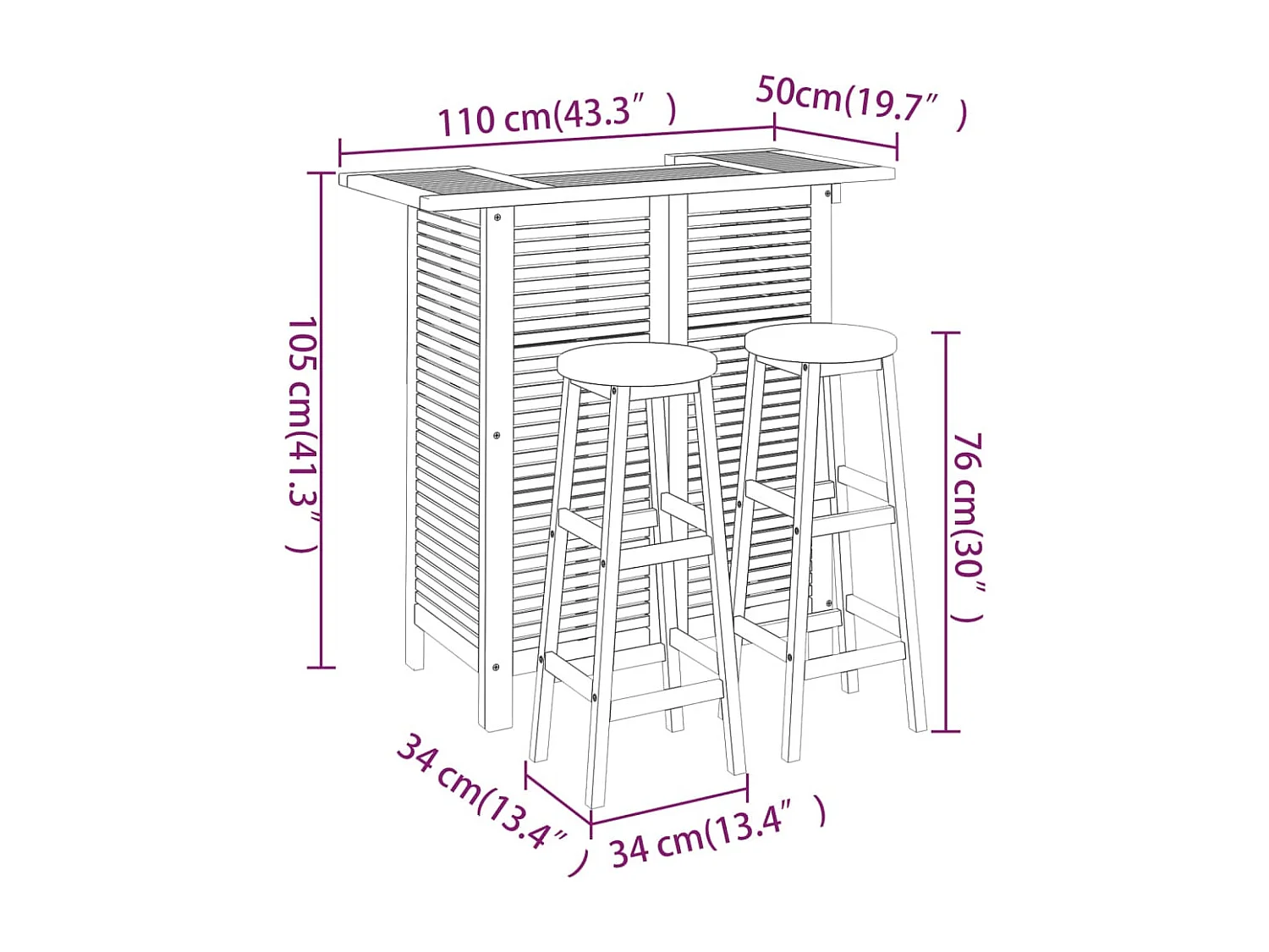3-tlg. Gartenbar-Set Massivholz Akazie