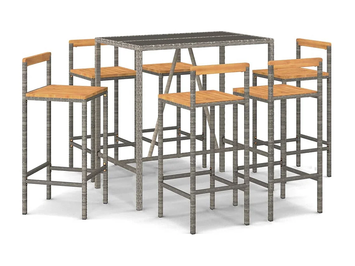 7-delige Tuinbarset poly rattan en massief acaciahout grijs