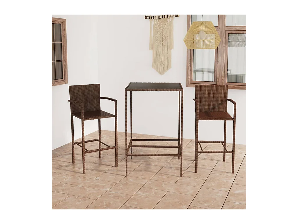 Ensemble de bar de jardin 3 pcs Résine tressée Marron