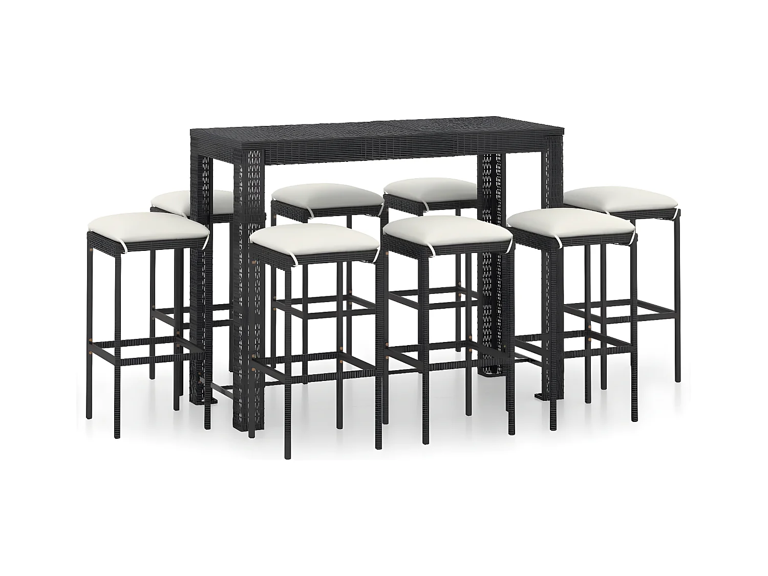 Ensemble de bar de jardin 9 pcs et coussins Résine tressée Noir