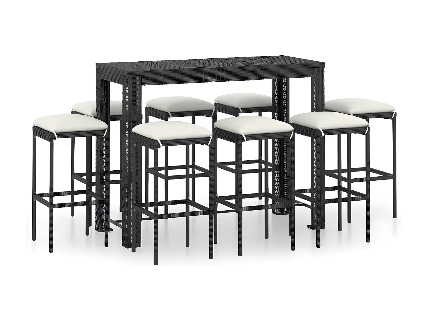 Ensemble de bar de jardin 9 pcs et coussins Résine tressée Noir