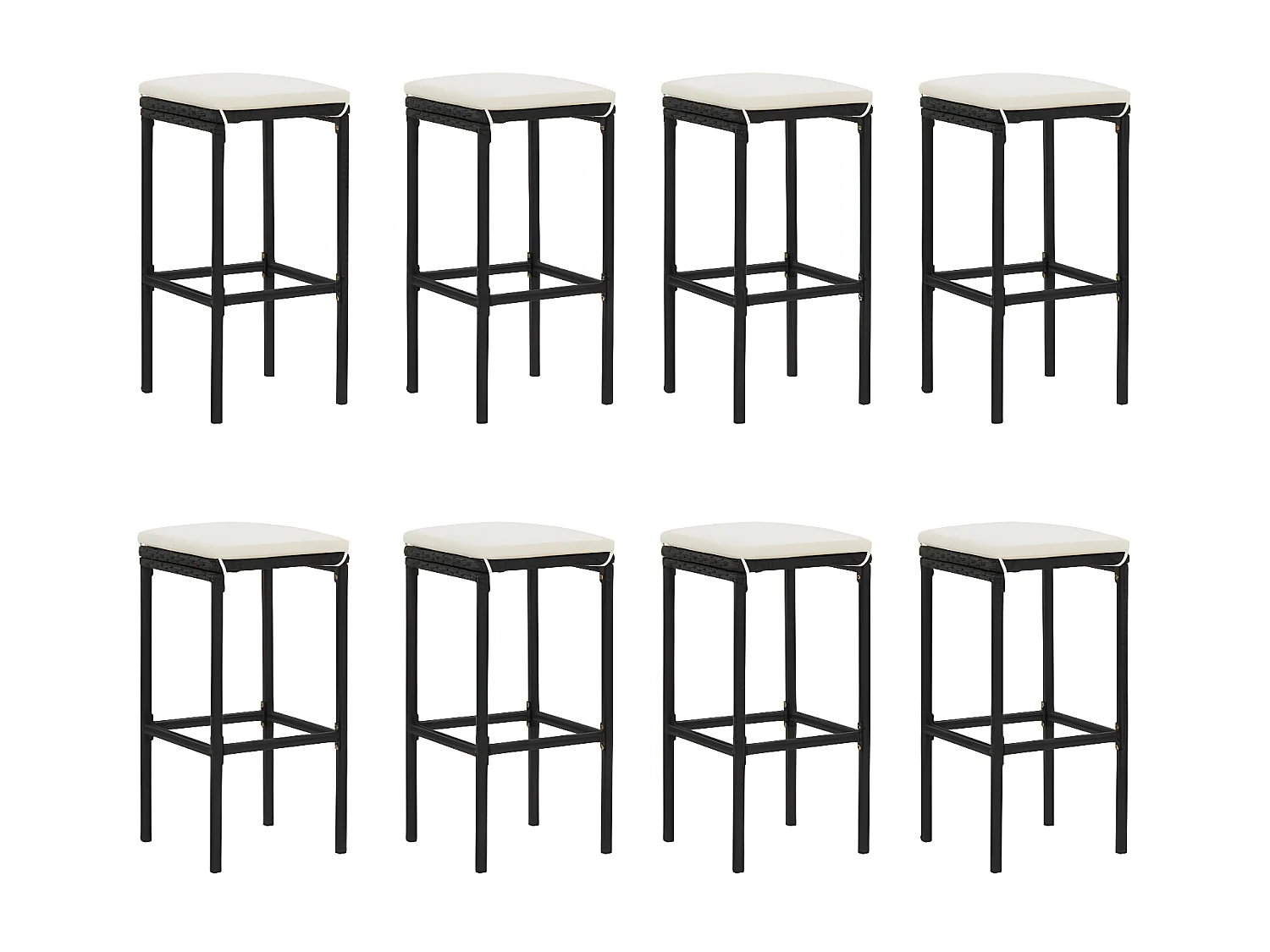 Ensemble de bar de jardin 9 pcs et coussins Résine tressée Noir