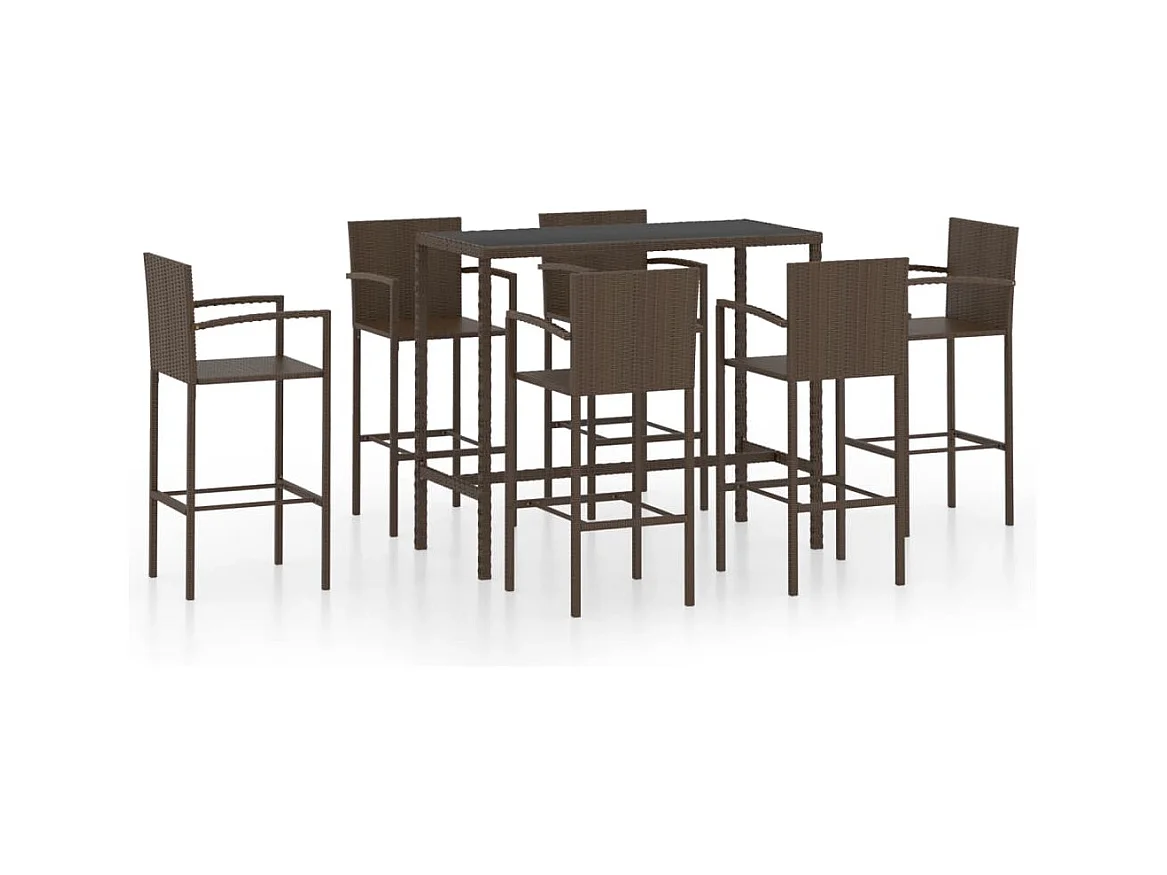 Ensemble de bar de jardin 7 pcs Résine tressée Marron