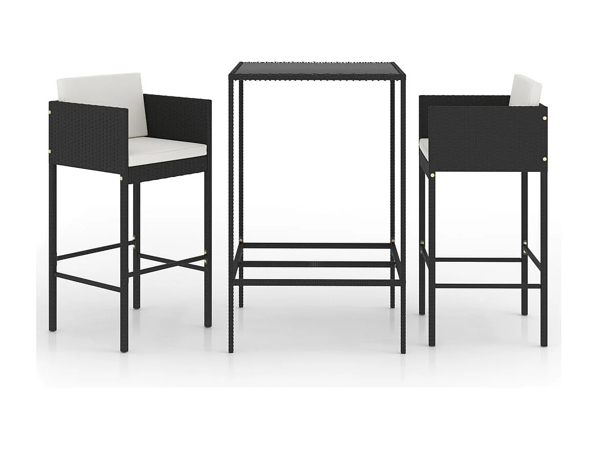Set Bar da Giardino 3 pz con Cuscini Polyrattan Nero