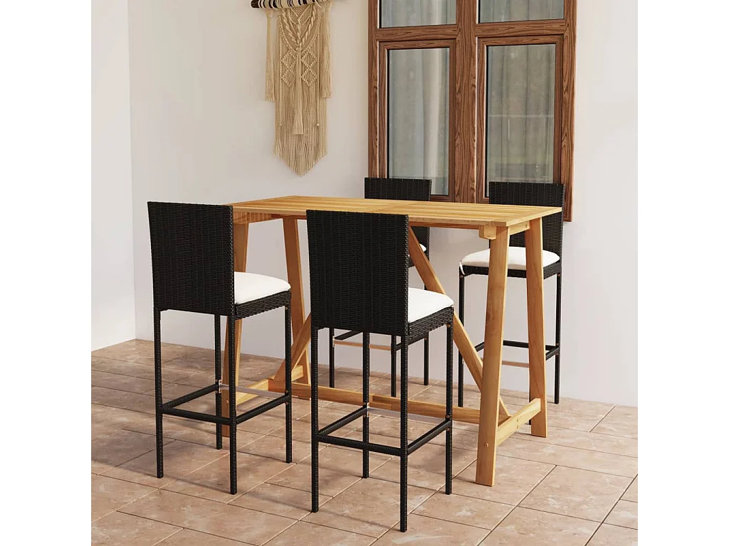 Ensemble de bar de jardin avec coussins 5 pcs Noir