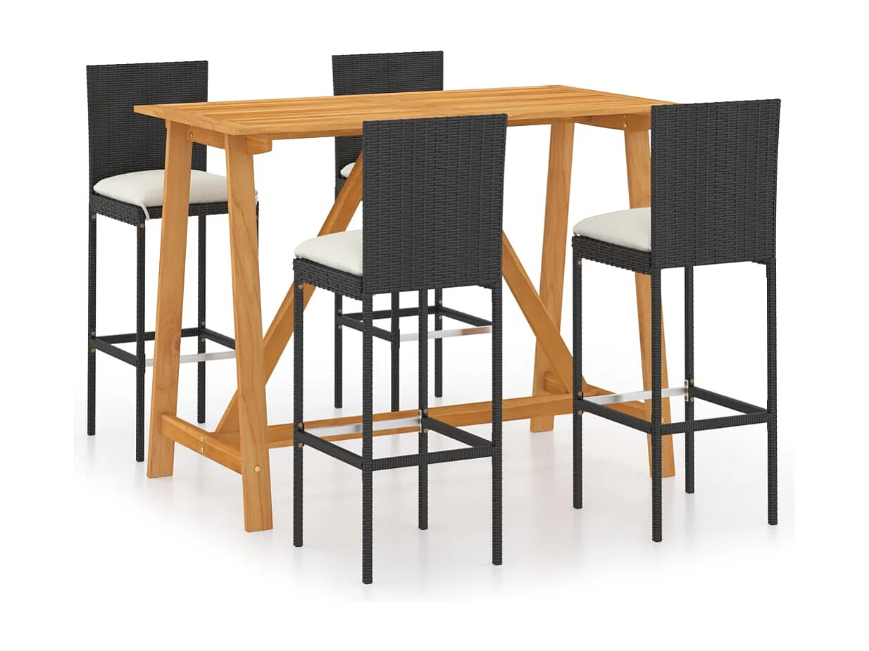 Ensemble de bar de jardin avec coussins 5 pcs Noir