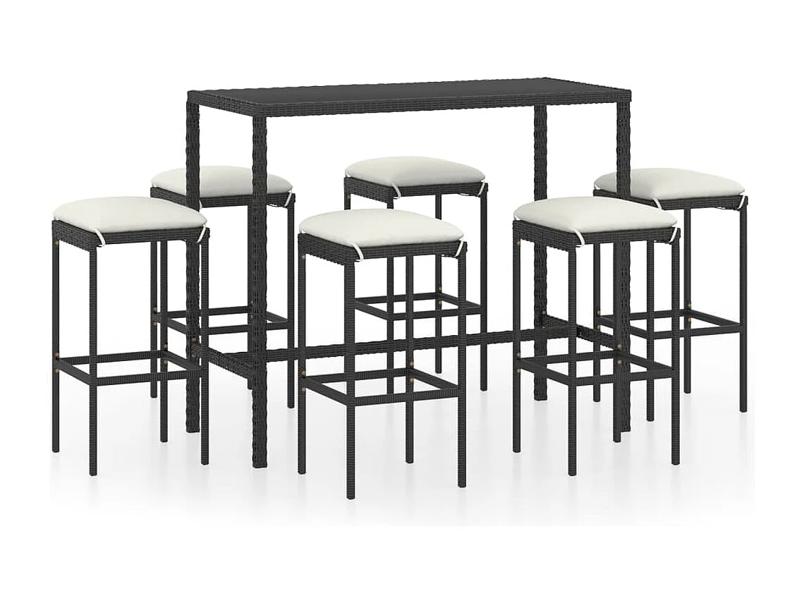 Set Bar da Giardino 7 pz con Cuscini in Polyrattan Nero